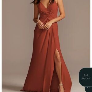 NWT Davids Bridal Jersey A-Line Dress with Knot Detail - Cinnamon